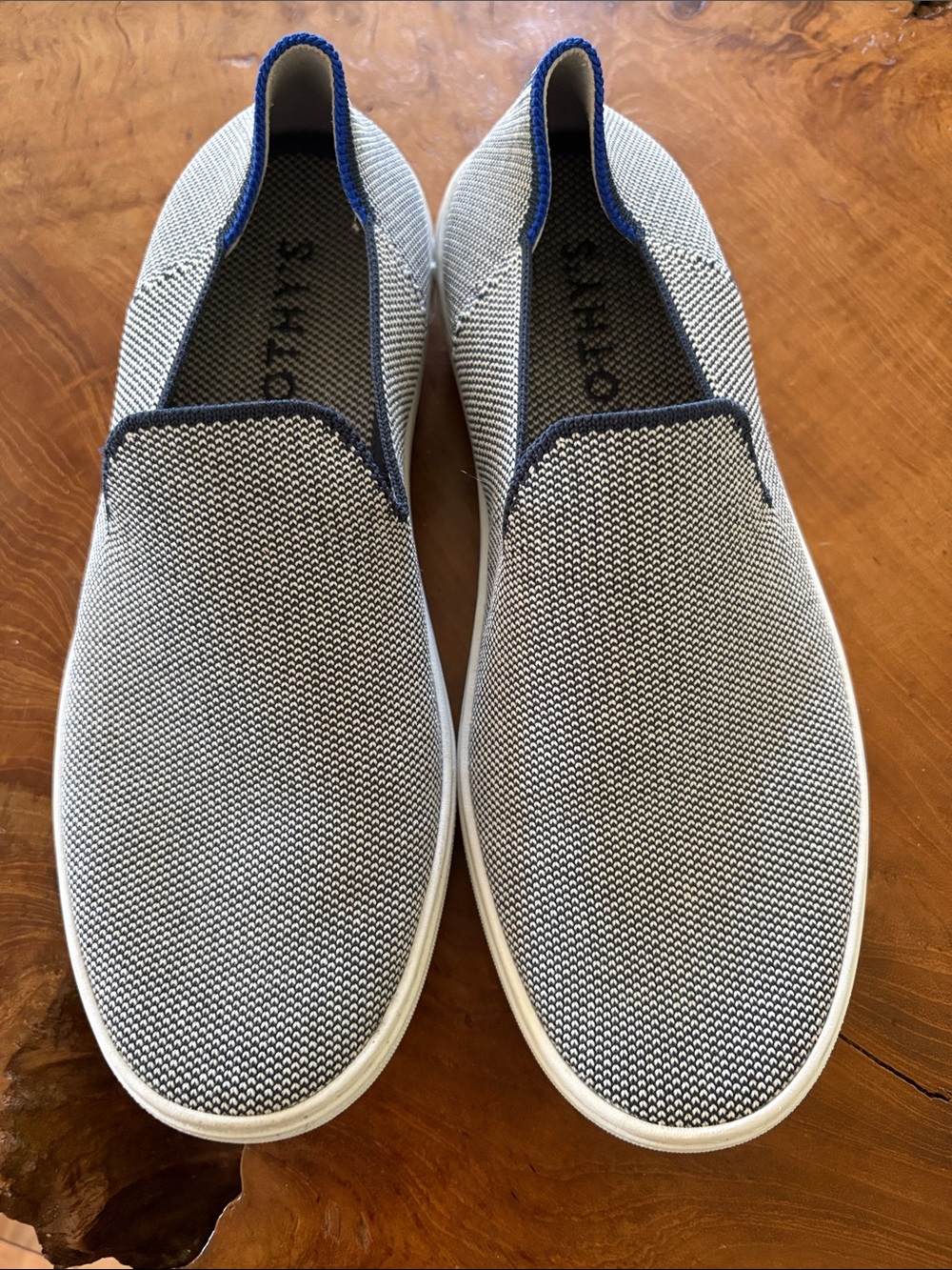 Rothy's Slip-On Knit Flats in Navy and White
